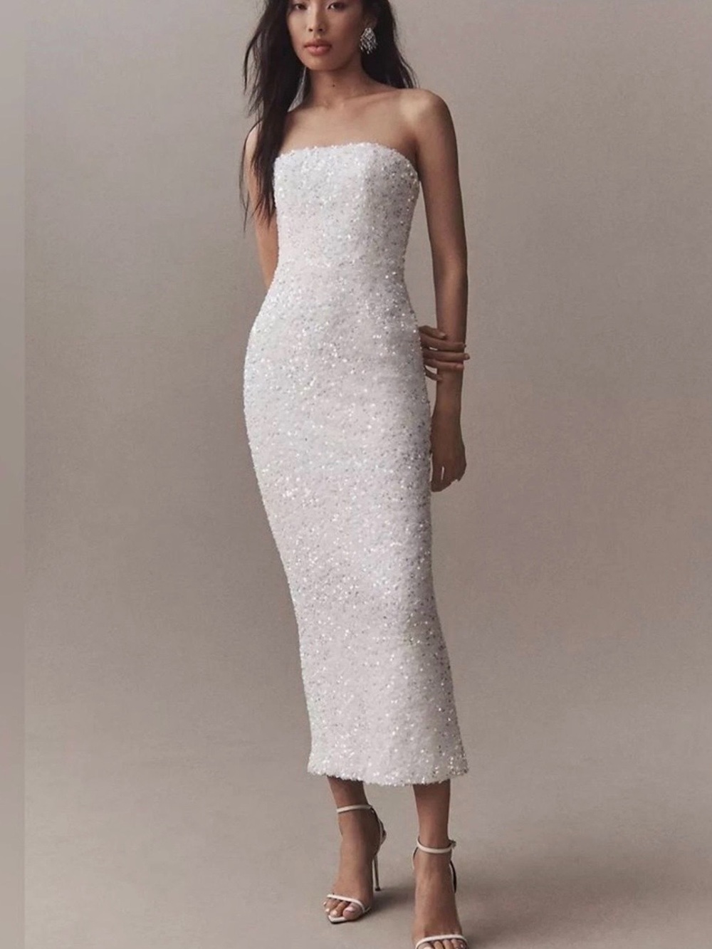 Helsi Leslie strapless sequin column midi dress in white size L